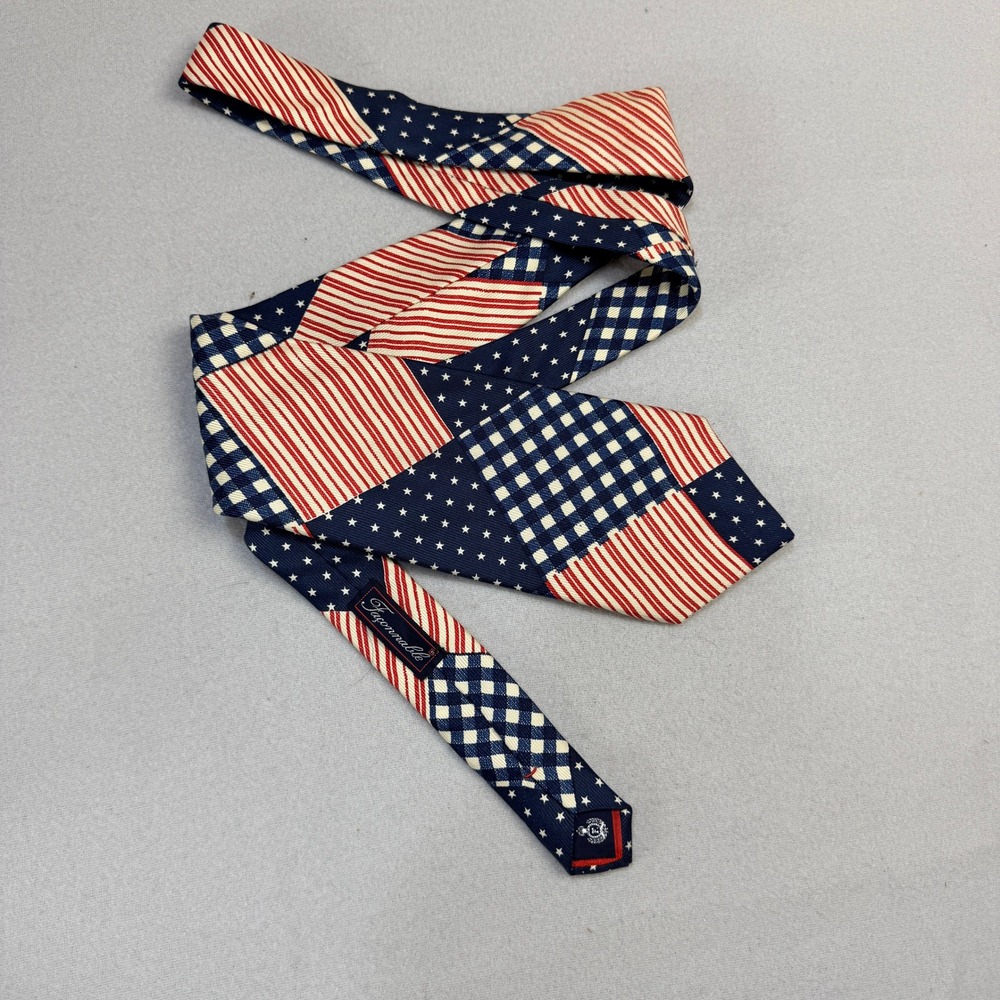 Faconnable Mens Silk Tie Americana Stars Stripes Gingham Red White Blue France